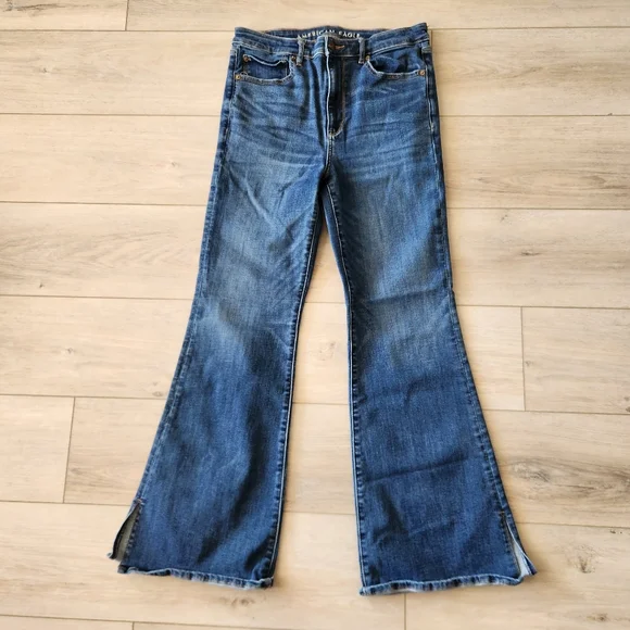American Eagle Next Level Stretch Hi Rise Flare Jean Womens Size 12 Dark Wash - Picture 2 of 9